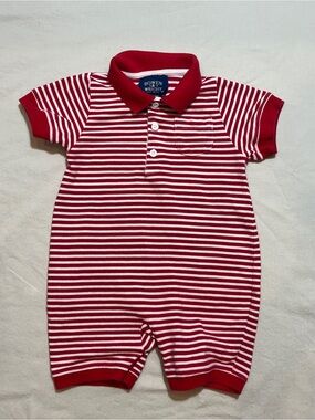 Bowen & Wright Red White Striped Polo Romper 18M